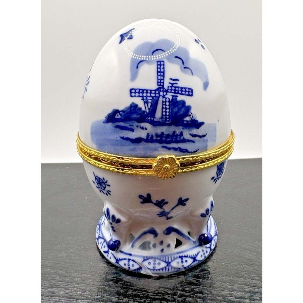 HOLLAND EGG TRINKET BOX - HAND PAINTED - Delft - 4.5" TALL - Excellent
